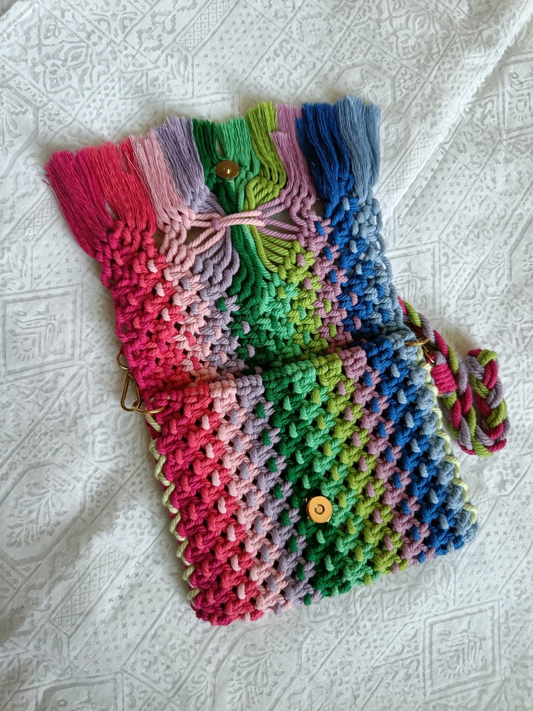  Saanvi Creations' Rainbow Macrame Bag: Macrame Sling Bag | Macrame Sling Bag | Macrame Bag | Macrame Hand Bag | Sling Bag | Multi Color