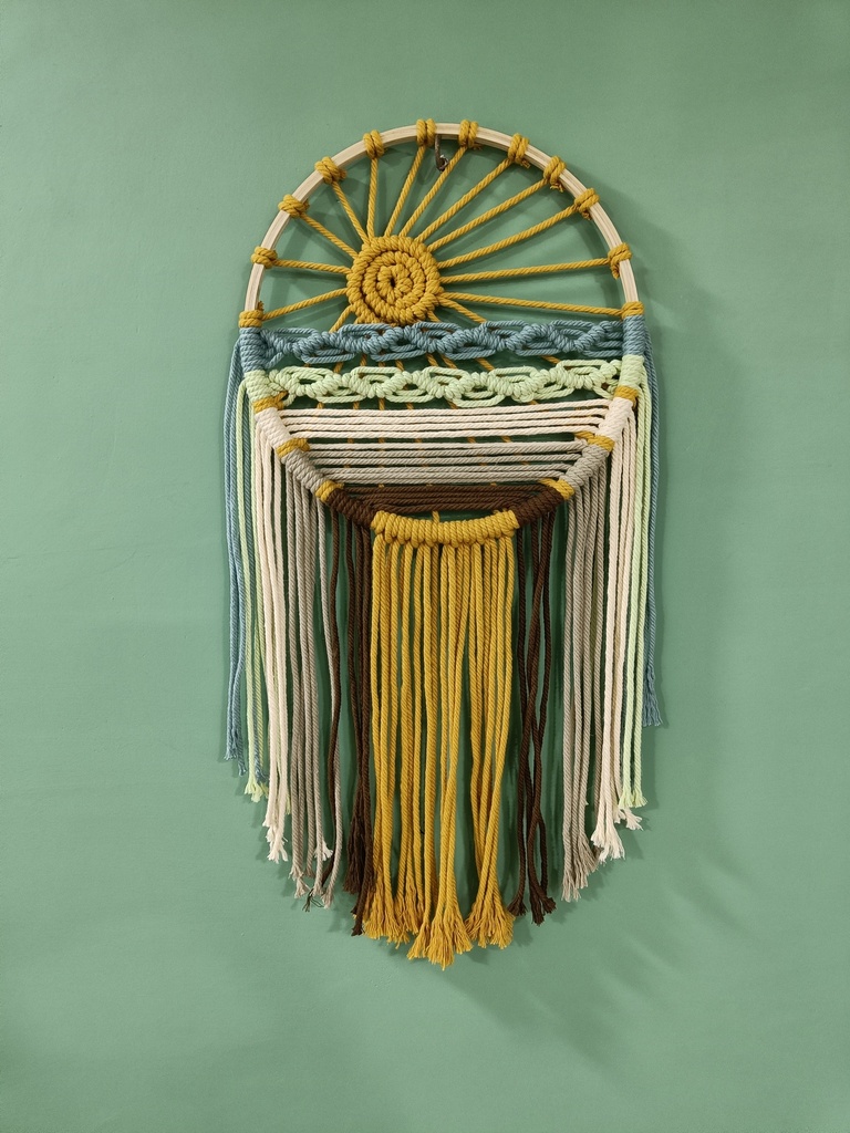 Sunrise Macrame Wall Hanging - Customizable Beauty | Macrame Wall Hanging Decor | Boho Wall Décor | Handmade Wall Hanger | Wall Hanging For Living Room & Bed Room | Wooden Hexagon Wall Décor Beige