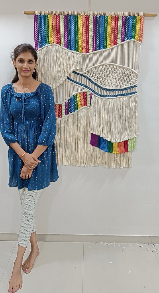 Grand Dowel Wall Hanger | Macrame Wall Hanging Decor | Boho Wall Décor | Handmade Wall Hanger | Wall Hanging For Living Room & Bed Room | Wooden Stick Wall Décor Beige