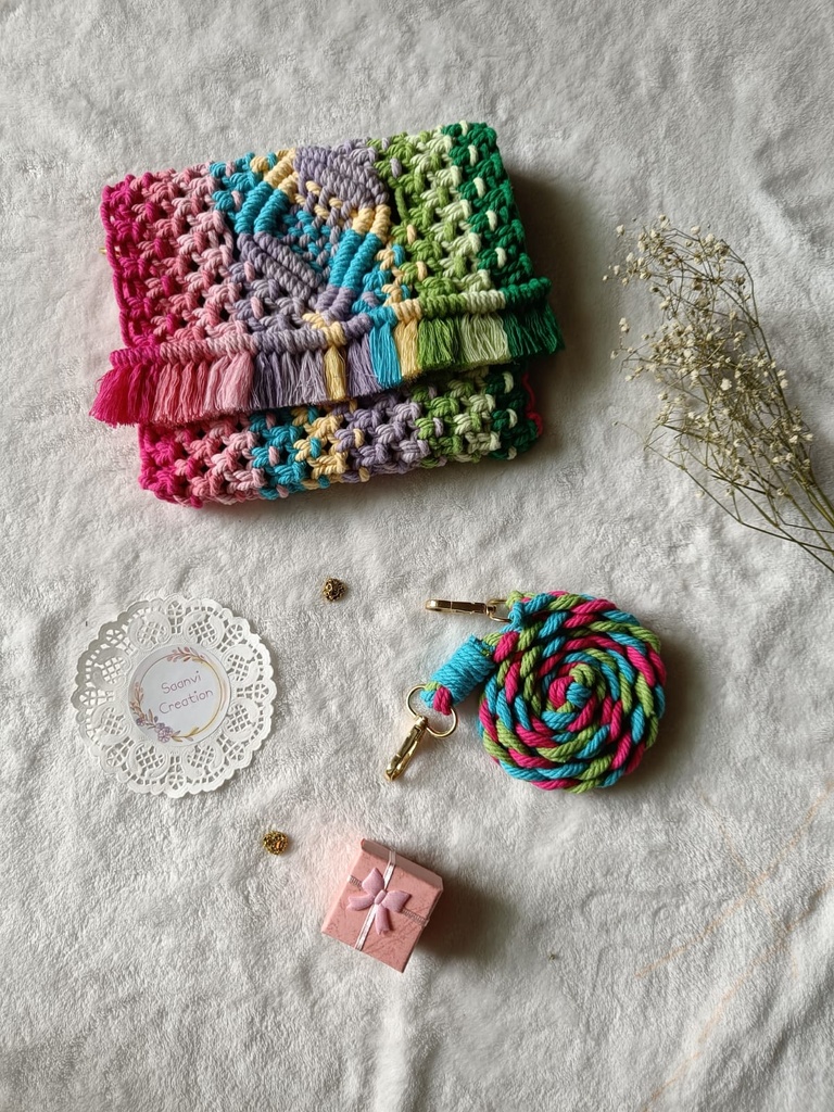  Saanvi Creations' Rainbow Rhapsody: Multicolored Macrame Sling Bag | Macrame Sling Bag | Macrame Bag | Macrame Mini Hand Bag | Baby Pink | Sling Bag | Multi Color 