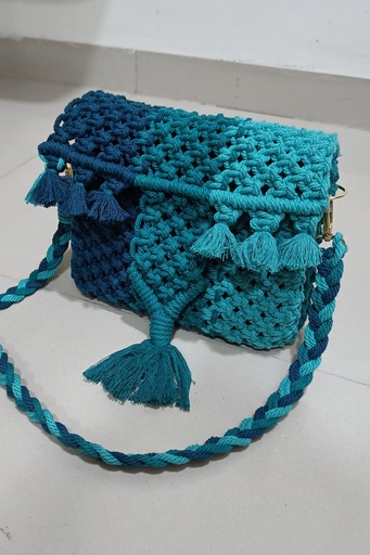 Saanvi Creations' Boho Box: The Compact Macrame Sling Bag | Macrame Sling Bag | Macrame Bag | Macrame Hand Bag | Sling Bag | Peacock Theme Color