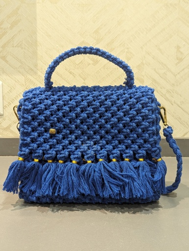 Saanvi Creations' Boho Box: The Compact Macrame Sling Bag | Macrame Sling Bag | Macrame Bag | Macrame Hand Bag | Sling Bag | Blue