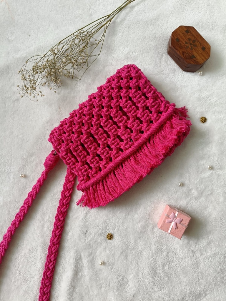 Saanvi Creations' Pink Power Macrame Bag: Multicolored Macrame