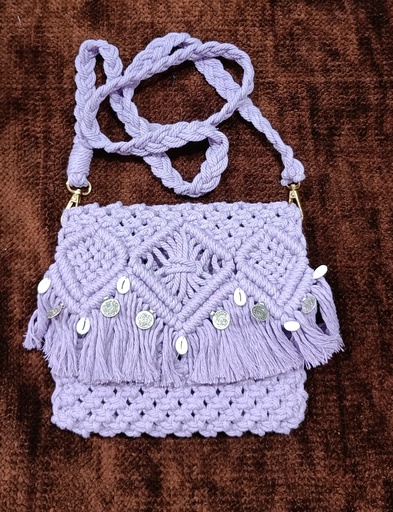 Saanvi Creation: Bohemian Bloom - Handcrafted Macrame Bags with Lilac Charm | Macrame Sling Bag | Macrame Bag | Macrame Hand Bag | Sling Bag | Lilac Color