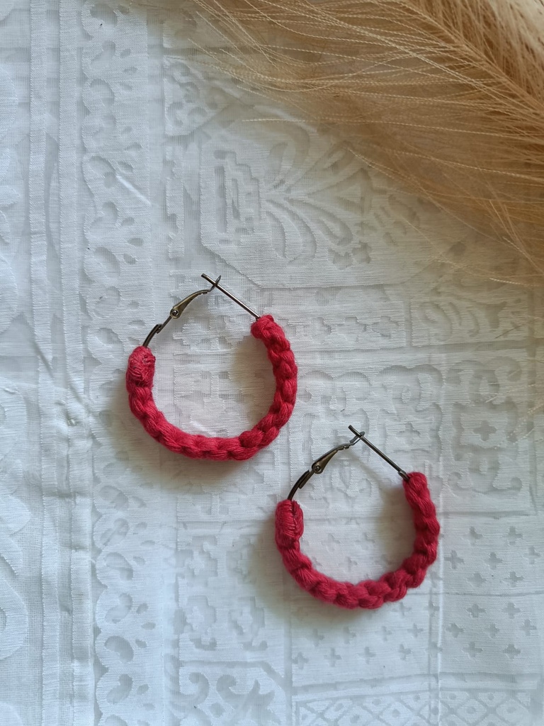 Saanvi Creation's Hoop Macrame Earrings Boho Earrings Macrame Earrings  Red