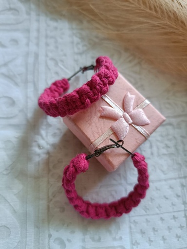 Saanvi Creation's Hoop Macrame Earrings | Boho Earrings | Macrame Earrings | Rani Pink