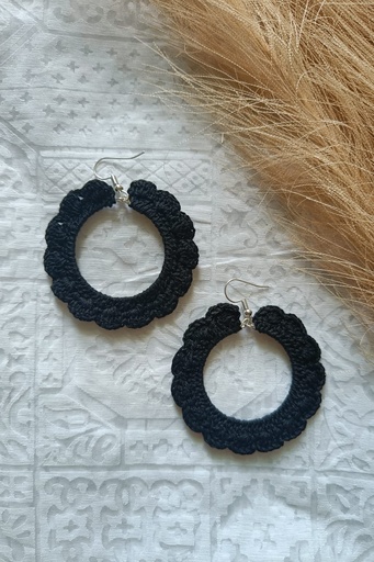Saanvi Creation's Hoop Crochet Earrings | Boho Earrings | Crochet Earrings | Black