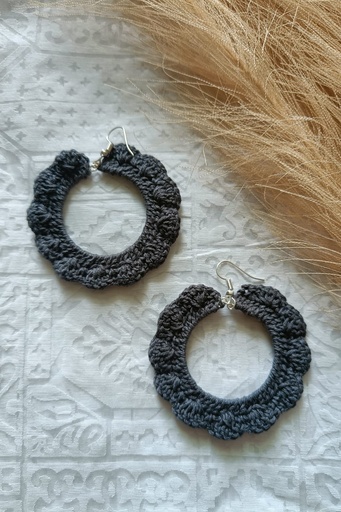 Saanvi Creation's Hoop Crochet Earrings | Boho Earrings | Crochet Earrings | Grey
