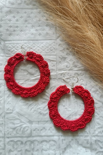 Saanvi Creation's Hoop Crochet Earrings | Boho Earrings | Crochet Earrings | Red