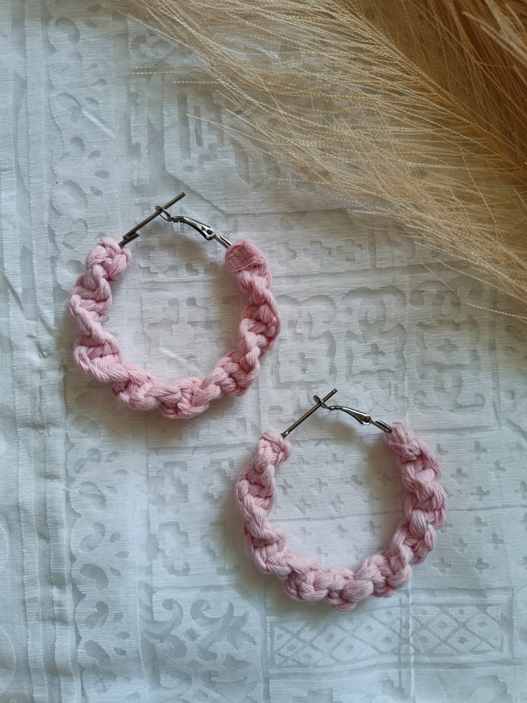 Saanvi Creation's Hoop Macrame Earrings Boho Earrings Macrame Earrings  Pink