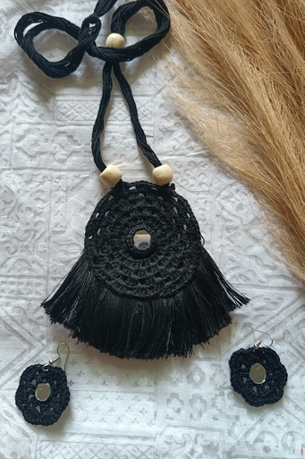 Saanvi Creation: Color Symphony - Round Crochet Jewellery Set for Endless Style Combinations! | Crochet Necklace | Boho Necklace | Black