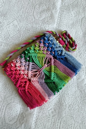  Saanvi Creations' Rainbow Macrame Bag: Macrame Sling Bag | Macrame Sling Bag | Macrame Bag | Macrame Hand Bag | Sling Bag | Multi Color