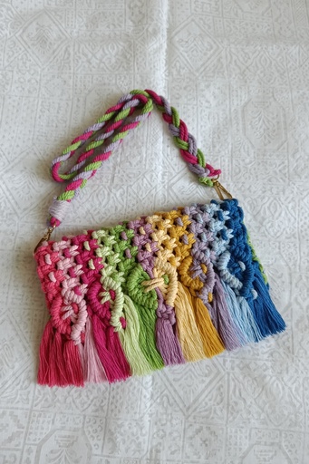  Saanvi Creations' Rainbow Macrame Bag: Macrame Sling Bag | Macrame Sling Bag | Macrame Bag | Macrame Hand Bag | Sling Bag | Multi Color