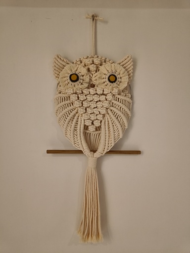 The Wise Owl Wall Hanger | Natural Handcrafted Boho Macrame | Home Decor | Natural White