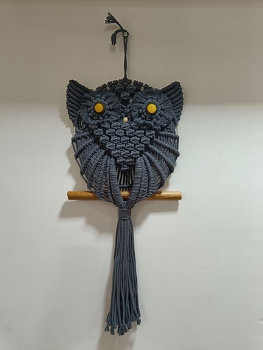 The Wise Owl  Wall Hanger Grey | Natural Handcrafted Boho Macrame | Home Decor |  Grey