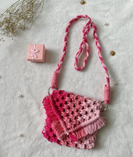  Saanvi Creations' Barbie Mini Bag  | Macrame Mini Sling Bag | Macrame Baby Bag | Macrame Mini Hand Bag | Baby Bag | Sling Bag | Baby Pink