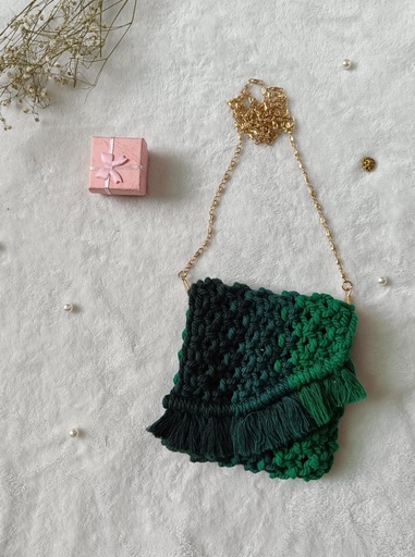 Saanvi Creations' Mini Midnight Marvel | Macrame Mini Sling Bag | Macrame Baby Bag | Macrame Mini Hand Bag | Baby Bag | Sling Bag | Forest Green