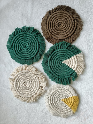 Saanvi Creations' Bohemian Beverage Beds: Macrame Tea Coasters | Macrame Handmade for Tea Cups | Coffee Mugs | Beer Glasses | Absorbent Than Wood | Steel | Stone Material | Boho Macrame Coaster