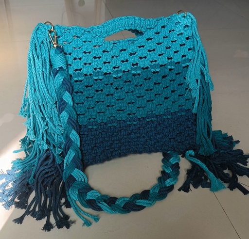 Saanvi Creations' Fringe Fantasy: Macrame Tote Bag | Macrame Bag | Macrame Hand Bag | Peacock Theme Color 
