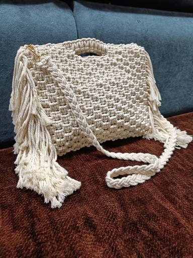 Saanvi Creations' Fringe Fantasy: Macrame Tote Bag | Macrame Baby Bag | Macrame Hand Bag | White